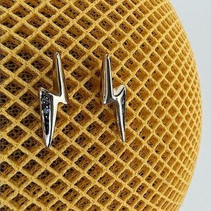 Lightening gold vermeil stud earrings with rhinestones stamped 925